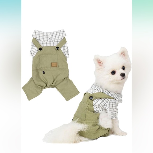 Small Pet Overalls - onesie: polo shirts and light green overall Sz Lg 6.5-10lbs - Picture 3 of 6